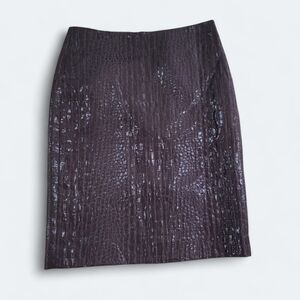 Leslie Stuart Brown Skirt Size 4 Textured Croc Embossed With Sheen Dressy